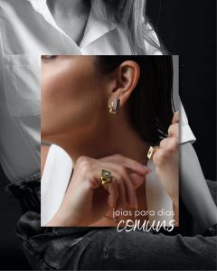 Argola quadrada com brilhante central - Imagem 3