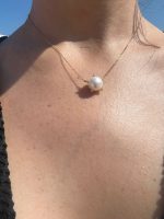 Colar Pérola Botão com Brilhantes